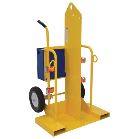 Vestil Steel Welding Cylinder Torch Cart with Foam Filled Wheels, 500 lb Capacity, Yellow CYL-2-FF